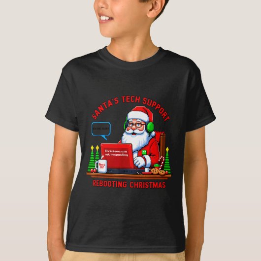 Computer Meme Funny Santa's Tech Suprt Rebooting C T-shirt (Voorkant)