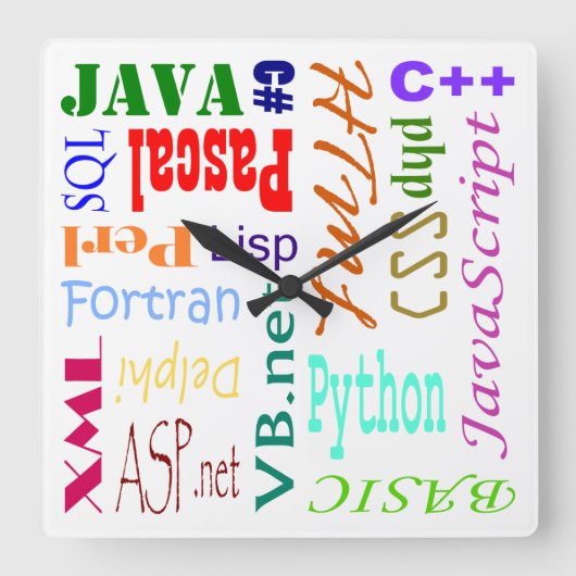 Computer Programmers Clock Vierkante Klok (Voorkant)