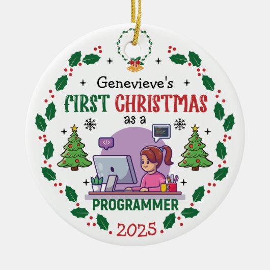 Computer Programmeur Eerste Kerstmis Aangepaste Na Keramisch Ornament (Voorkant)