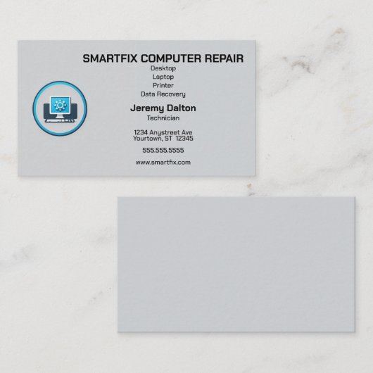 Computer Repair Data Recovery Computer Builder Visitekaartje (Voorkant / Achterkant)