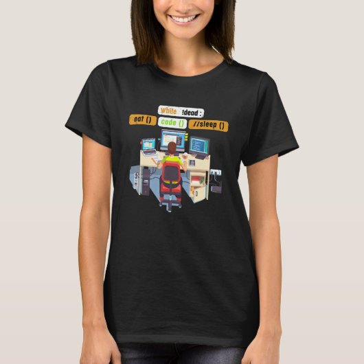 Computer Science Python Coder Eat Code Slaapstand T-shirt (Voorkant)