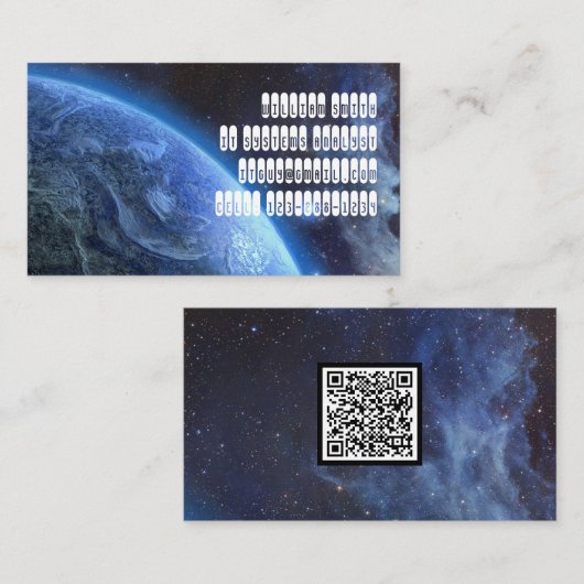 Computer Science Tech Blue Planet in Space QR-code Visitekaartje (Voorkant / Achterkant)