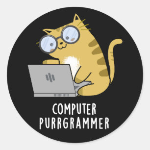 Computer Spint-grammer Funny Cat Pun Dark BG Ronde Sticker