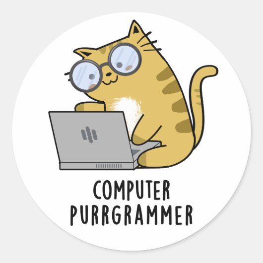 Computer Spint-grammer Funny Cat Pun Ronde Sticker (Voorkant)