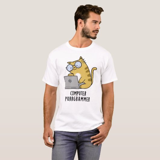 Computer Spint-grammer Funny Cat Pun T-shirt (Voorkant volledig)
