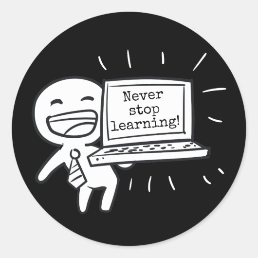 Computer Student houdt nooit op met leren Ronde Sticker (Voorkant)