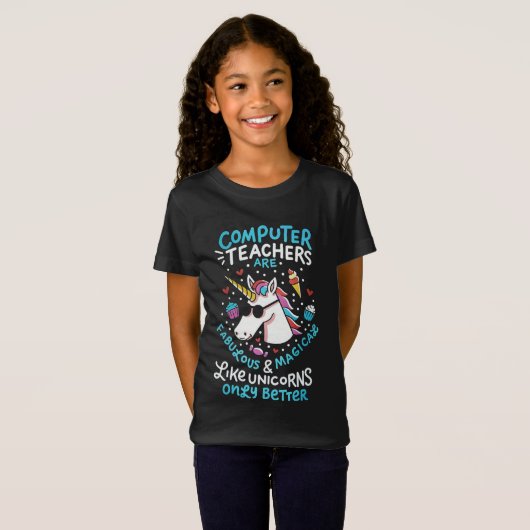 Computer Teacher Unicorn FunnyTeacher Waardering T-shirt (Voorkant volledig)