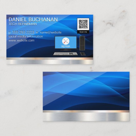 Computer Tech Repairman | QR-streepjescode-Visitek Visitekaartje (Voorkant / Achterkant)