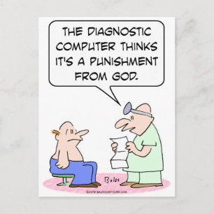 Computer zegt dat ziekte Gods straf is. Briefkaart