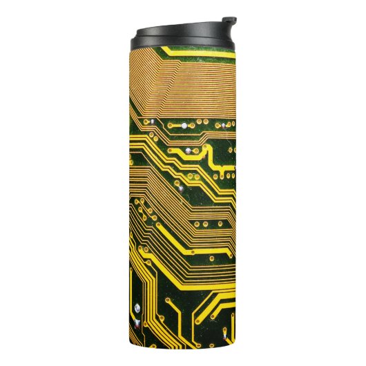computercircuit-boardtelecommunicatie, abstract,a thermosbeker (Gedraaid links)