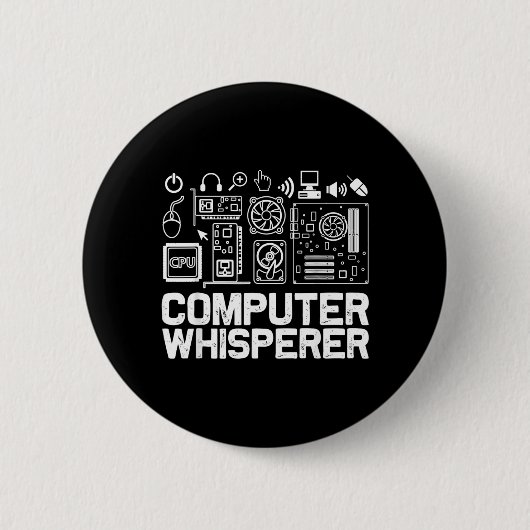 Computerfluisteraarshirt Tech Support Nerds Geek Ronde Button 5,7 Cm (Voorkant)