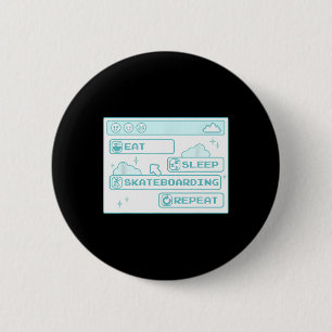 Computergek Eten Slapen Skateboarden Herhalen Skat Ronde Button 5,7 Cm