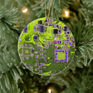 Computergek printplaat neon geel keramisch ornament