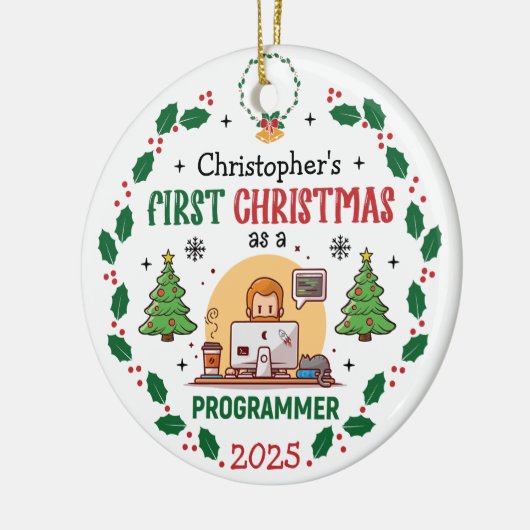Computerprogrammeur Eerste Kerstdag Gepersonalisee Keramisch Ornament (Links)