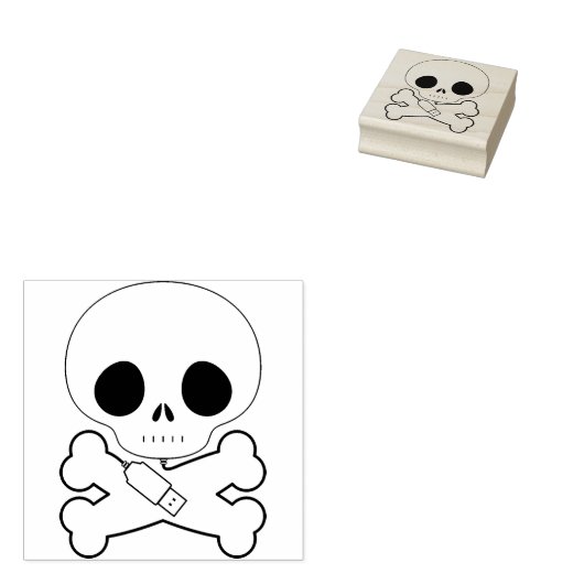 Computerschedel met usb illustratiestempel 	rubberstempel (Gestempeld)