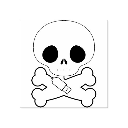Computerschedel met usb illustratiestempel 	rubberstempel (Afrduk)