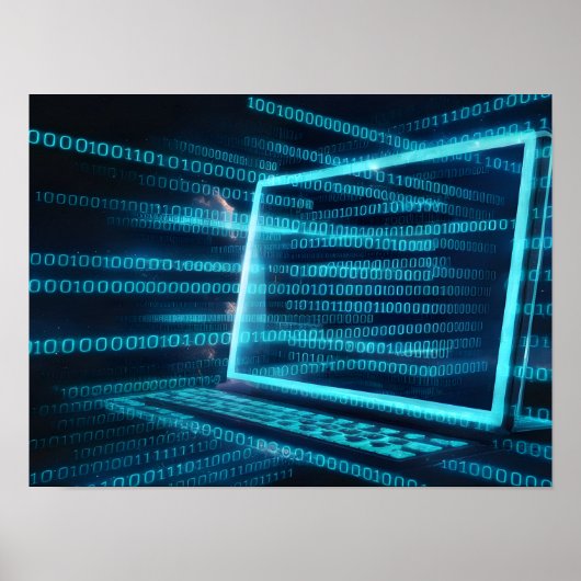 Computerscherm met blauwe digitale binaire gegeven poster (Voorkant)
