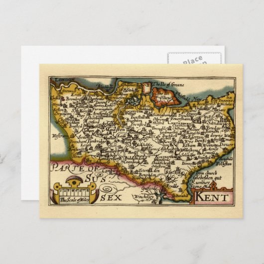 Comté de Kent Angleterre Ancienne Carte Antiquaire (Devant / Derrière)