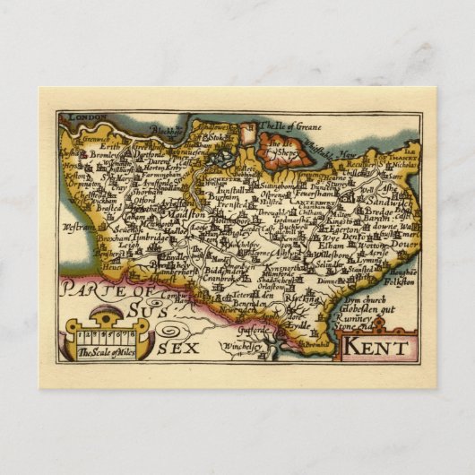 Comté de Kent Angleterre Ancienne Carte Antiquaire (Devant)