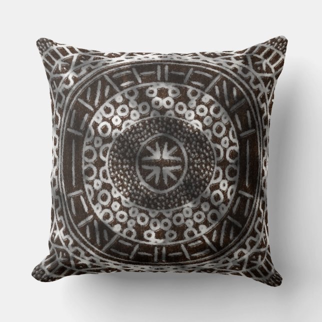 Concentreerde cirkels Afrikaanse stamplaat bruin Kussen (Voorkant)
