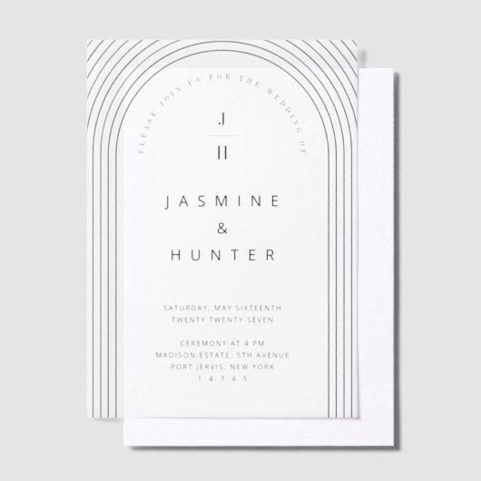 Concentric Arch Minimal Modern Wedding Monogram Vellum Uitnodigingen (Offset)