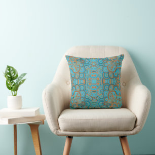 Concentrische Cirkelgradiënt Oranje Roest Turquois Kussen