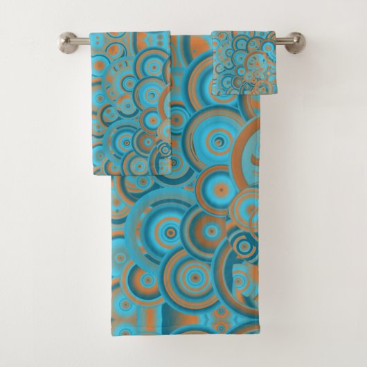 Concentrische cirkelgradiënt Oranje rustturquoise Bad Handdoek (Insitu)