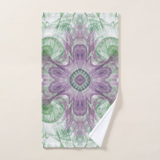 Conception Abstraite fractale violet et verte (Serviette à main)