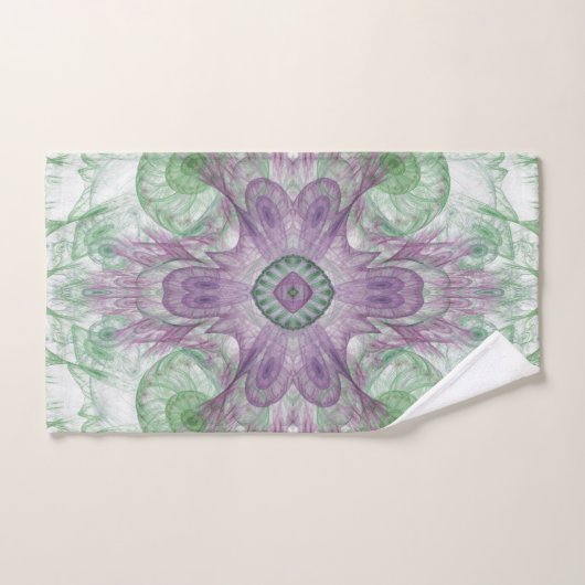 Conception Abstraite fractale violet et verte (Serviette à main)