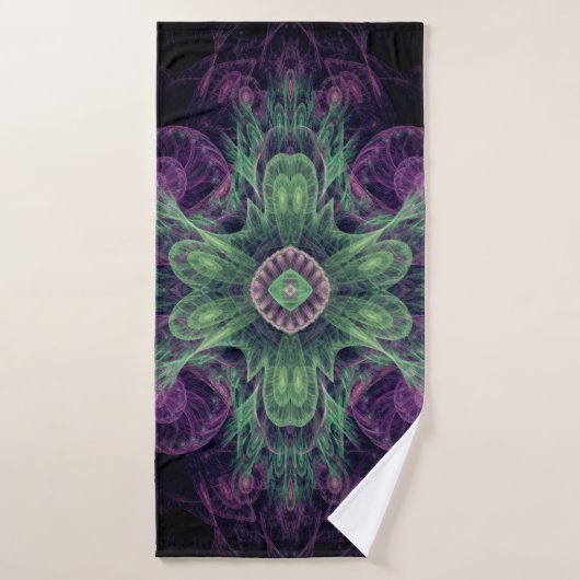 Conception Abstraite fractale violet et verte (Serviette de bain)