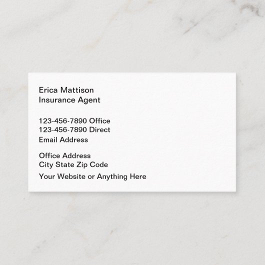 Conception Carte de visite de l'agent d'assurance  (Dos)