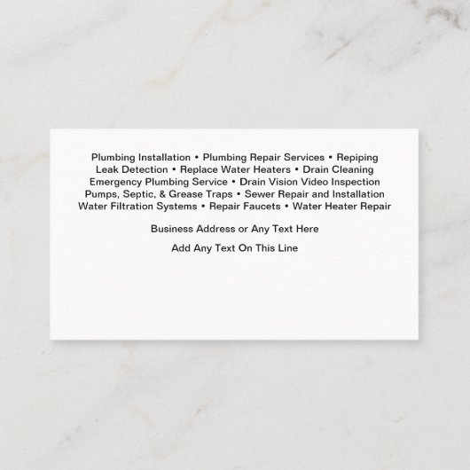 Conception Carte de visite du service de plomberie (Dos)