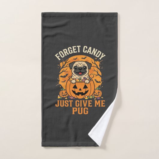 Conception de bonbons drôle de Pug Halloween_1 (Serviette à main)