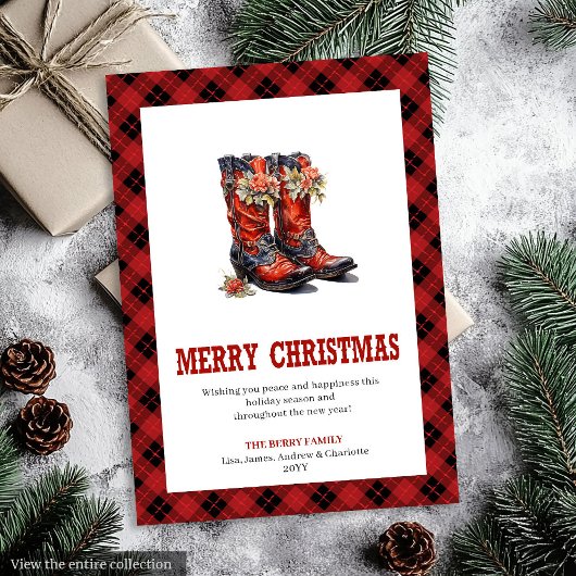 conception de bottes de cowboy pour carte de Noël