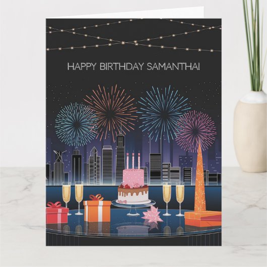 Conception de carte d'anniversaire avec Fireworks (Devant)