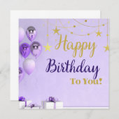 Conception de carte d'anniversaire Violet et Or (Devant / Derrière)