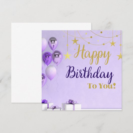 Conception de carte d'anniversaire Violet et Or (Devant / Derrière)