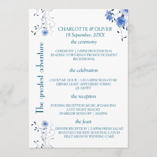 Conception de carte de programme de mariage floral (Devant)