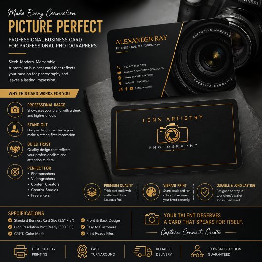 Conception de carte de visite de photographe de lu