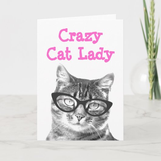 Conception de carte de vœux dame aux chats folle (Devant)