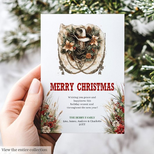Conception de carte de vœux de Noël cowboy rouge v