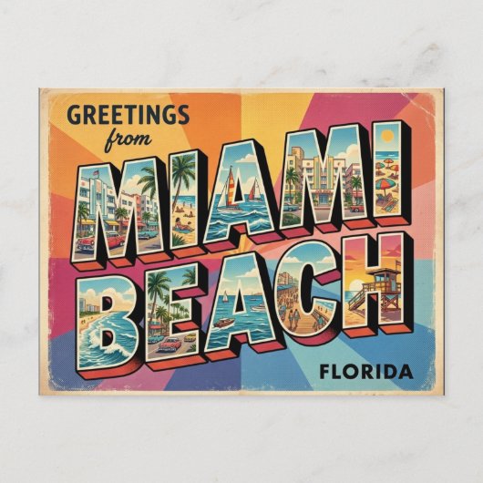 Conception de carte postale de voyage rétro Miami  (Devant)