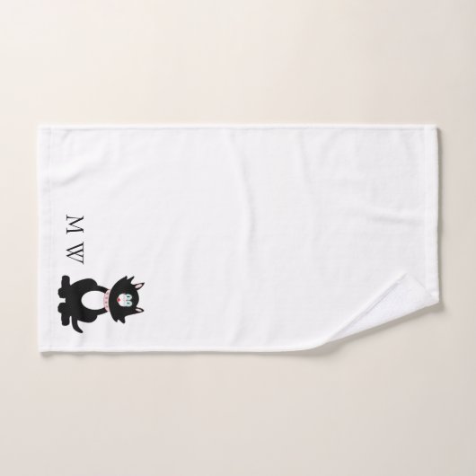 Conception de chat noir Monogramme (Serviette à main)