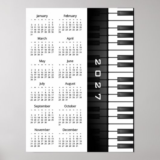 Conception de clavier de piano Affiche de calendri (Devant)