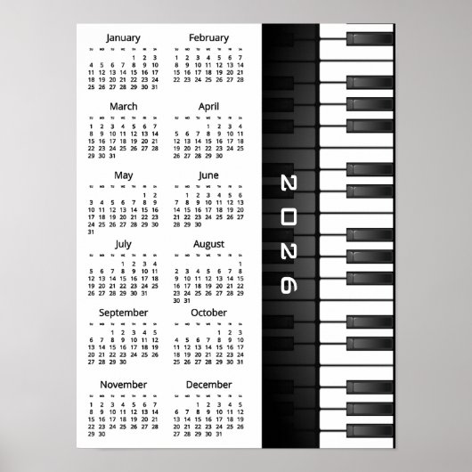 Conception de clavier de piano Affiche de calendri (Devant)