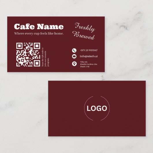Conception de code QR pour carte de visite de Café (Devant / Derrière)