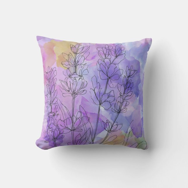 Conception de Coussin de Jetée à Aquarelle Florale (Recto)