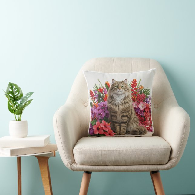 Conception de Coussin tropical en Chat Forêt Norvé (Chaise)