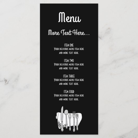 Conception de couverts en noir et blanc Menu 4x9 p (Devant)