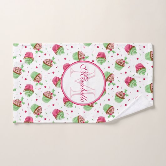 Conception de cupcake de Noël, Nom et Monogramme (Serviette à main)